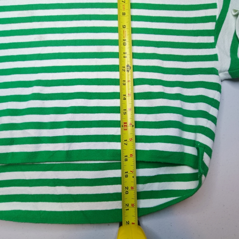 Daily Practice Preppy Boxy Cropped Striped Green and White Crew Neck Sweater 1X - Picture 11 of 13